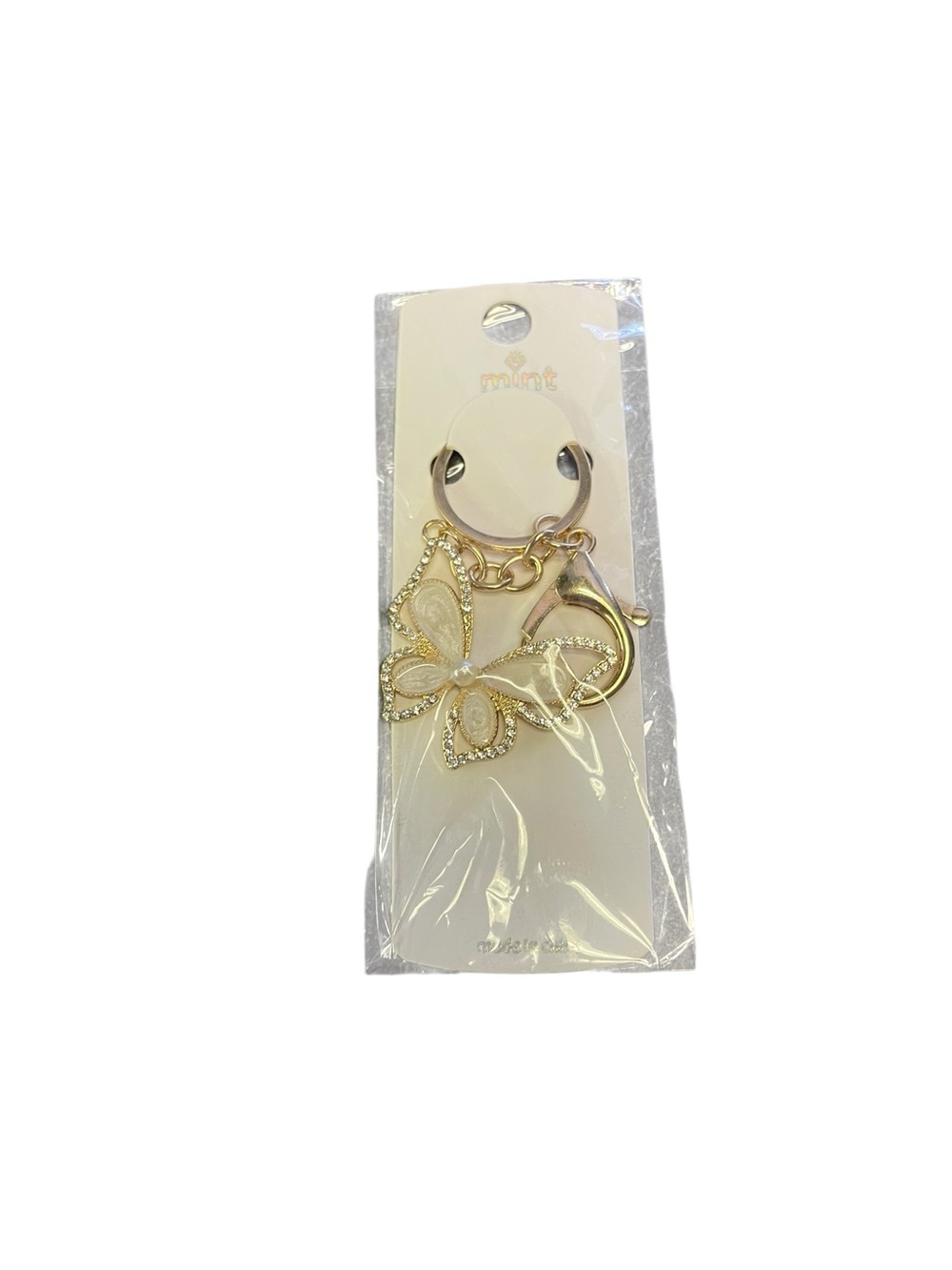 Mint Gold Butterfly Brooch Charm with Crystal Accents